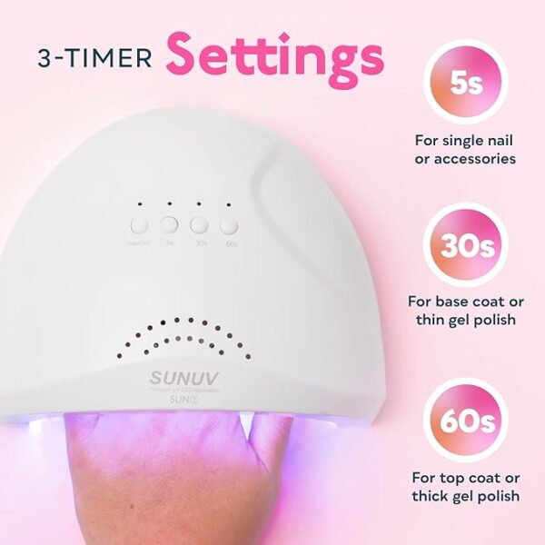 SUNUV UV LED Nail Lamp, Gel Light for Nail Polish UV Dryer with 3 Timers SUNone White - Image 2