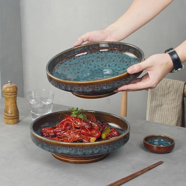 Ceramic Fruit Bowl for Kitchen Counter,Decorative Pedestal Bowl for Table Countertop,Large Footed Serving Bowl,10.2 Inch (peacock Green) - Image 2