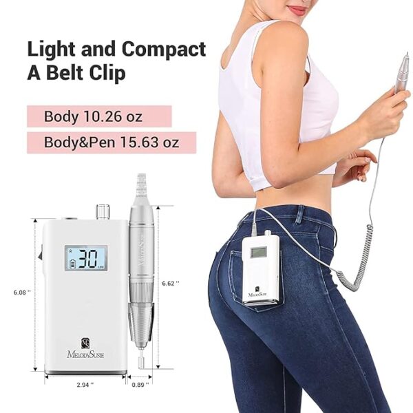 MelodySusie Professional Rechargeable 30000 rpm Nail Drill,SC320H Portable Electric E File Scamander, Acrylic Gel Grinder Tools with 6 Bits and Sanding Bands for Manicure Pedicure Carve Polish (White) - Image 2