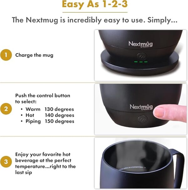 Nextmug - Temperature-Controlled, Self-Heating Coffee Mug (Black - 14 oz.) - Image 2