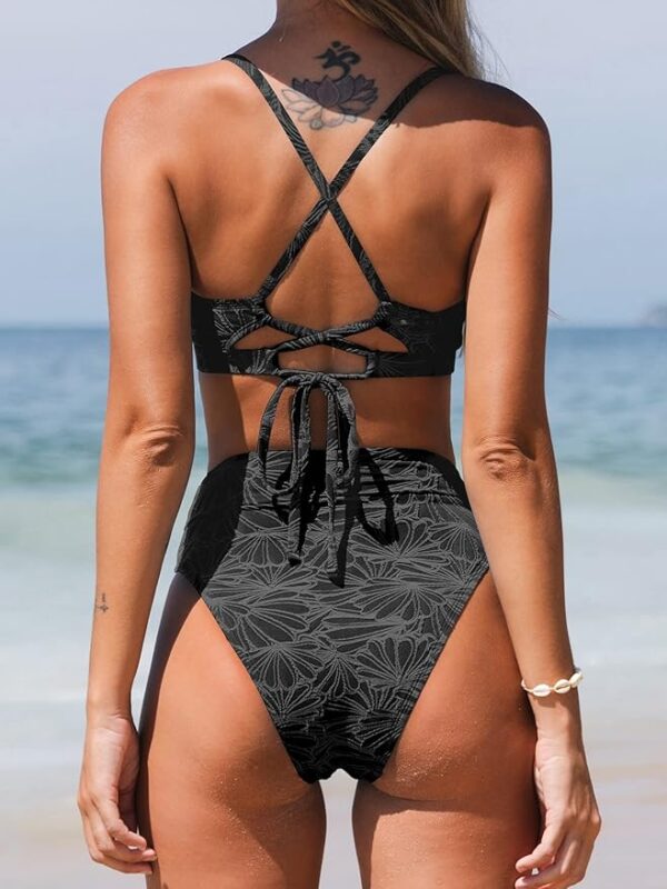 CUPSHE Bikini Set for Women Bathing Suit High Waisted Scalloped V Neck Two Pieces Swimsuit - Image 2
