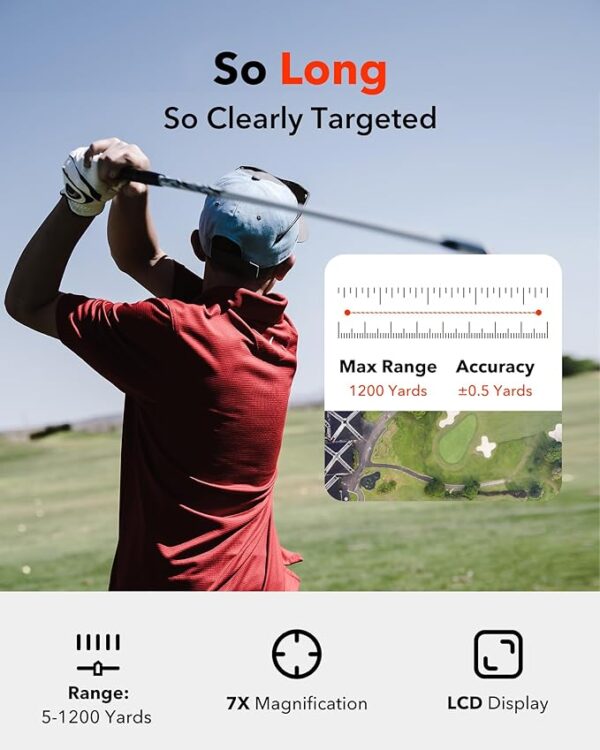 REDTIGER Golf Rangefinder with Slope, 1200 Yards Laser Range Finder Golfing, 7X Magnification, Flag Pole Locking Vibration, Rechargeable Range Finders with Magnet Stripe, GolfVue Series 1 - Image 2