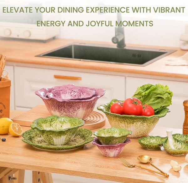 KXZ 5 oz Ceramic Dipping Bowl, Green Cabbage Shape Small Bowls, Porcelain Mini Baking Cups Oven Safe for Personal Ice cream, Soy Sauce, Dipping Dish, Cheese, Snack, Yogurt, Ketchup, BBQ - Image 2